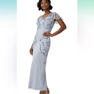 Adrianna Papell Women's Beaded Flutter Gown in “Glacier”